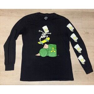 Radioactive Bart Simpson Size Small Long Sleeve T Shirt Vintage Black Graphic T